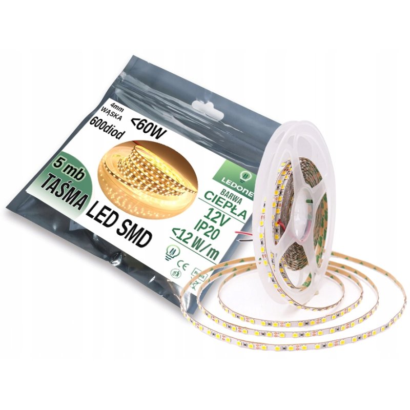 SUPER WĄSKA Taśma LED PREMIUM 4mm 2835 600 IP20 5m