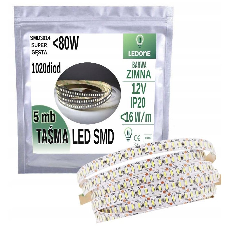 SUPER GĘSTA Taśma LED PREMIUM 3014 IP20 1020d 5mb