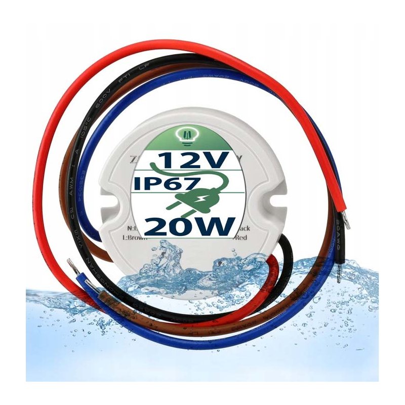 Zasilacz montażowy do puszki 12V 1,6A 20W dopuszkowy fi60 IP67 do taśm LED