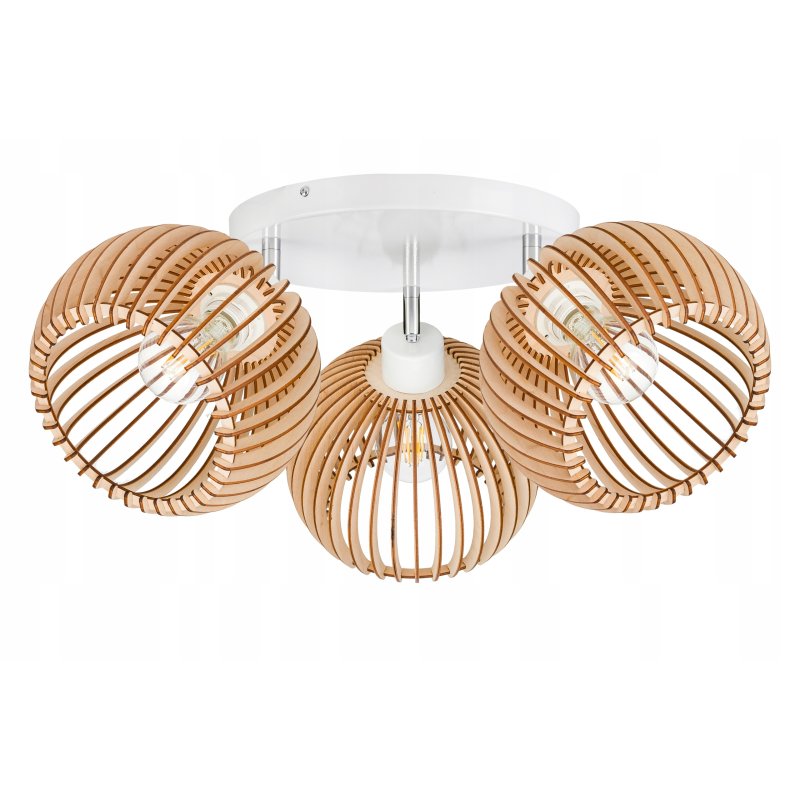Lampa plafon żyrandol ruchomy sufitowa LOFT klosz kula 36 Drewno na 3x e27