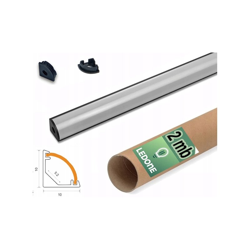Zestaw 2mb Profil aluminiowy WĄSKI narożny rogowy CZARNY + KLOSZ do led