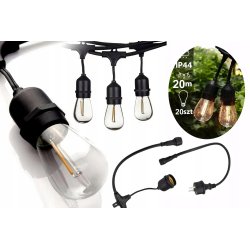 GIRLANDA sieciowa 230V 20m ogrodowa łańcuch + 20x ŻARÓWKI LED E27 WW