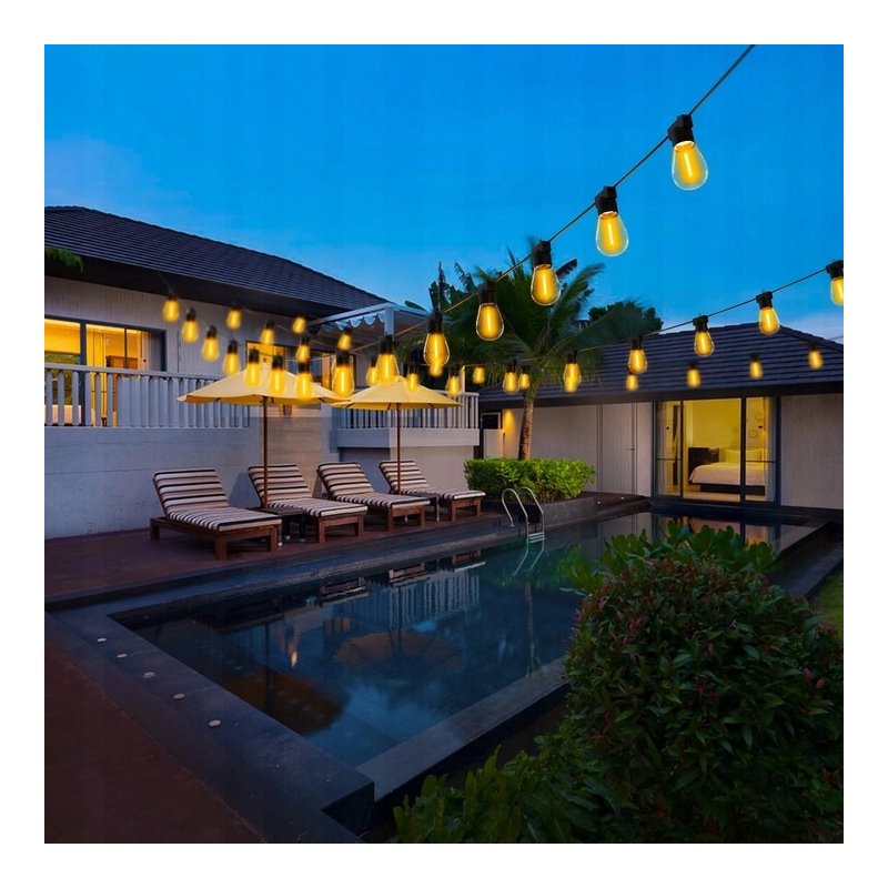 GIRLANDA sieciowa 230V 20m ogrodowa łańcuch + 20x ŻARÓWKI LED E27 WW