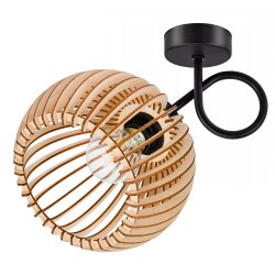 Lampa kinkiet ścienny stały kręcony LOFT klosz kula 36 Drewno na 1x e27