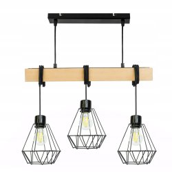 LAMPA drewniana belka wisząca sufitowa ŻYRANDOL ZWIS LOFT CZARNY DRUT 3xE27