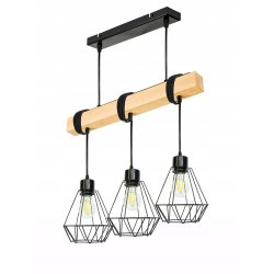 LAMPA drewniana belka wisząca sufitowa ŻYRANDOL ZWIS LOFT CZARNY DRUT 3xE27