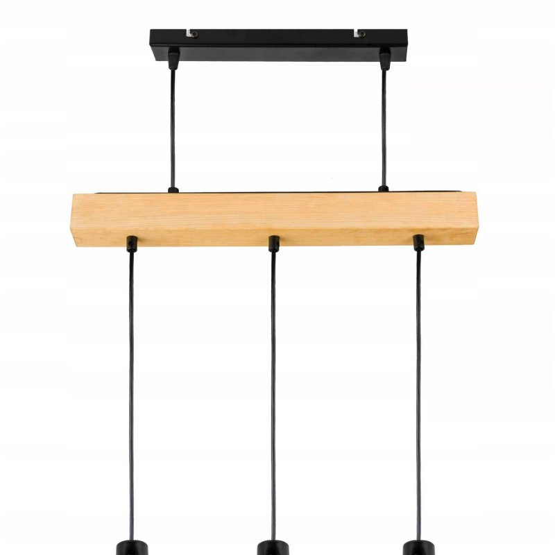 LAMPA drewniana belka wisząca sufitowa ŻYRANDOL ZWIS LOFT CZARNY DRUT 3xE27