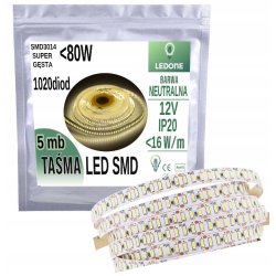 SUPER GĘSTA Taśma LED PREMIUM smd 3014 IP20 1020d barwa NEUTRALNA rolka 5mb