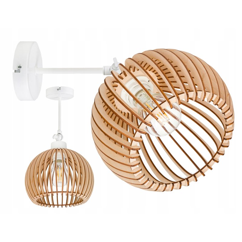 Lampa kinkiet ścienny regulowany LOFT klosz kula 36 Drewno na 1x e27