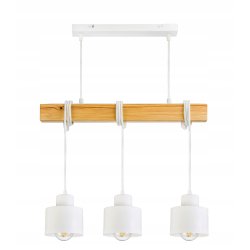 LAMPA drewniana belka wisząca sufitowa ŻYRANDOL ZWIS LOFT BIAŁY KUBEK 3xE27