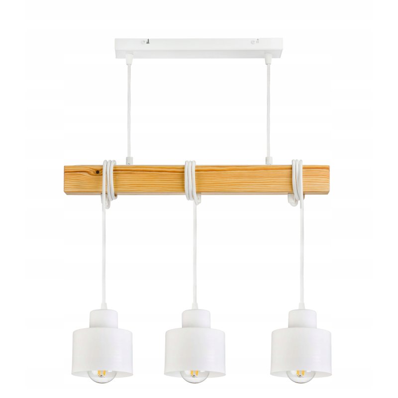 LAMPA drewniana belka wisząca sufitowa ŻYRANDOL ZWIS LOFT BIAŁY KUBEK 3xE27