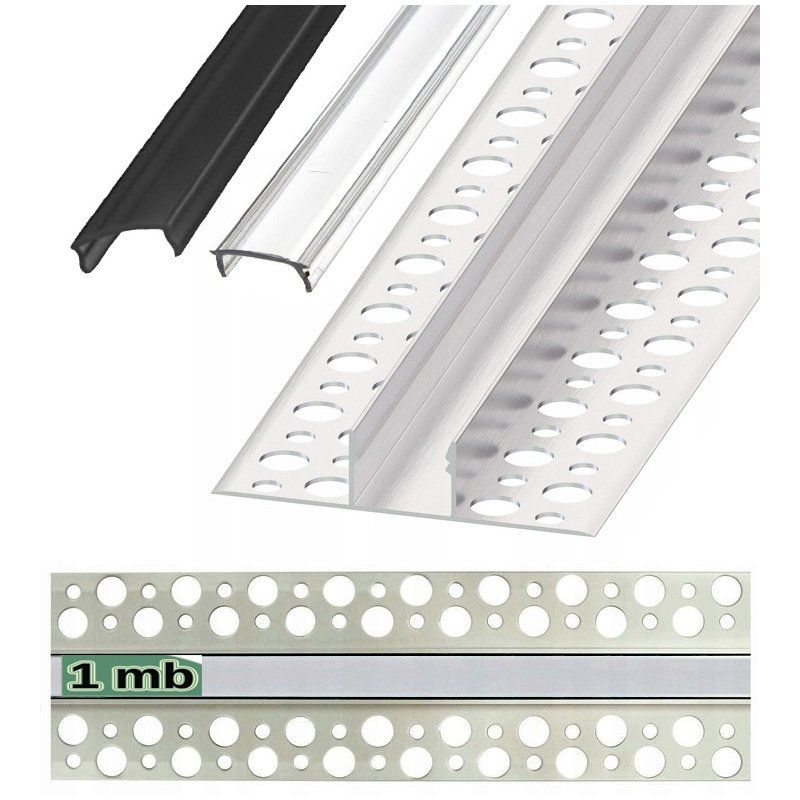 PROFIL ALUMINIOWY SREBRNY do taśm led do PŁYTEK gips + KLOSZ 1m