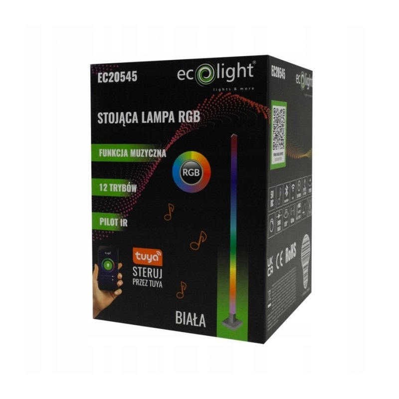 Lampa stojąca podłogowa LED RGB muzyczna sterowana tuya Pilot biała 150cm