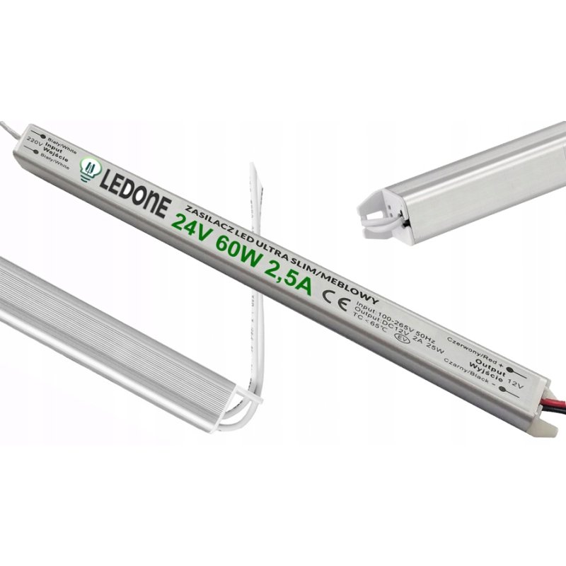 Zasilacz napięciowy 24V 60W 2,5A ultra slim montażowy do taśm LED cienki