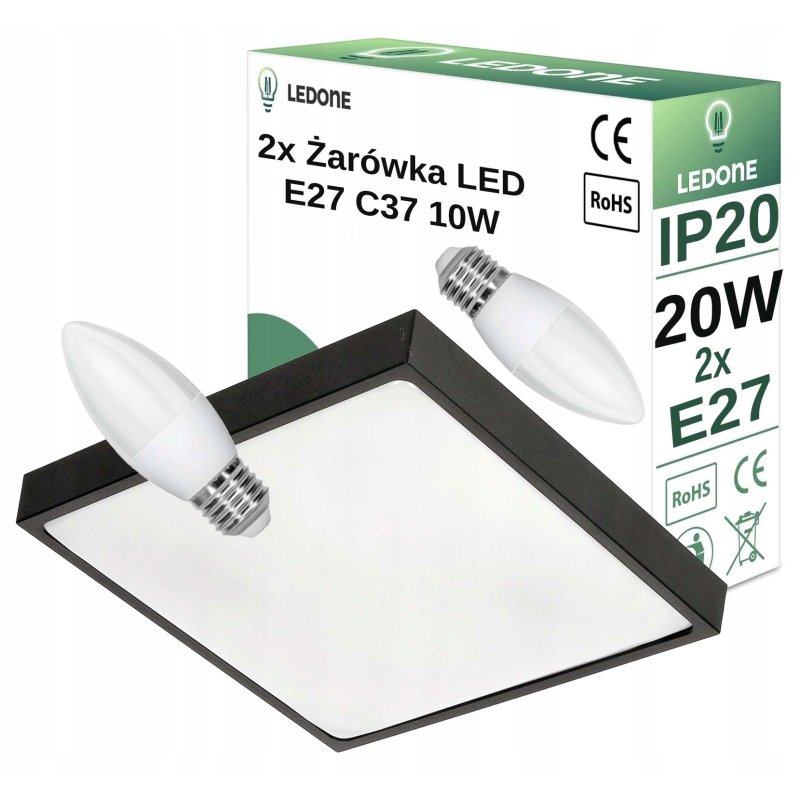 PLAFON czarny lampa oprawa sufitowa 20W LEd na E27