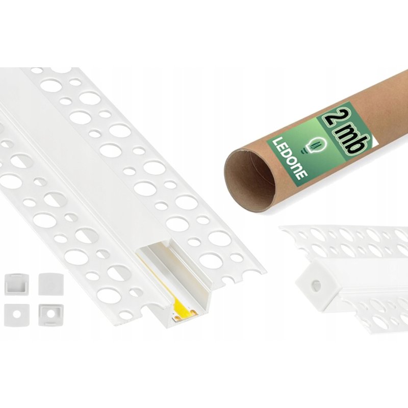 Zestaw PROFIL LED ALUMINIOWY do PŁYT karton-gips GK GIPSOWYCH + klosz 2m