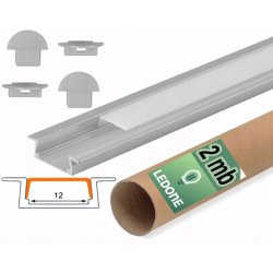 PROFIL aluminiowy WPUSZCZANY srebrny + KLOSZ mleczny zaślepki 2m do led