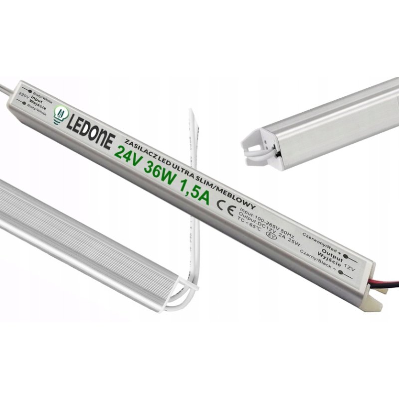Zasilacz napięciowy 24V 36W 1,5A ultra slim montażowy do taśm LED cienki