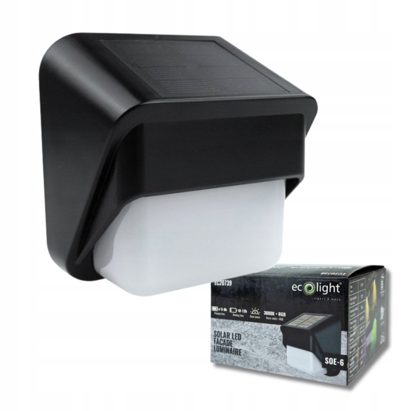 Lampa PREMIUM Elewacyjna Solarna Ogrodowa Kinkiet solarny LED RGB + NW IP65