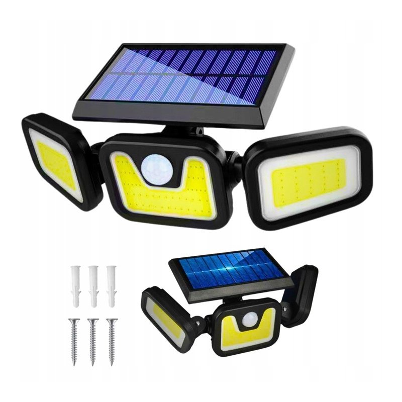 Lampa uliczna solarna ogrodowa naświetlacz 3w1 3panele COB z czujnikiem PIR