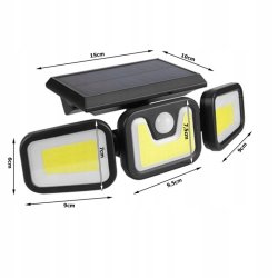 Lampa uliczna solarna ogrodowa naświetlacz 3w1 3panele COB z czujnikiem PIR