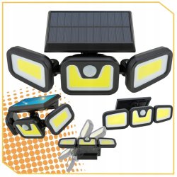 Lampa uliczna solarna ogrodowa naświetlacz 3w1 3panele COB z czujnikiem PIR