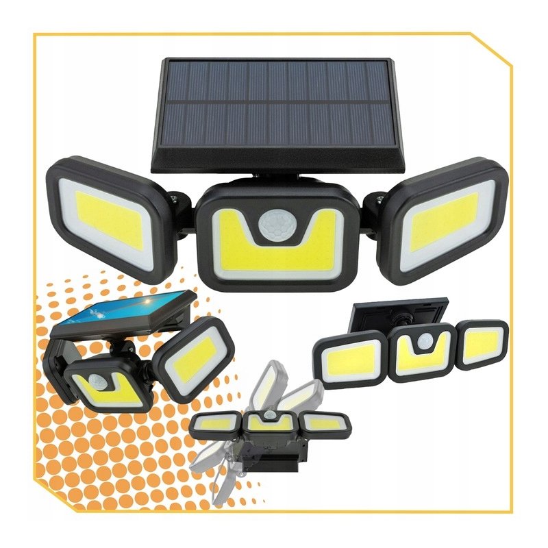 Lampa uliczna solarna ogrodowa naświetlacz 3w1 3panele COB z czujnikiem PIR