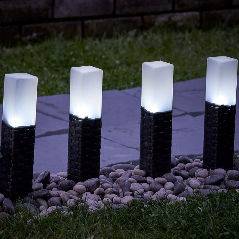 Lampka ogrodowa SOLARNA ratanowa słupek ogrodowy LAMPA wbijana barwa ZIMNA