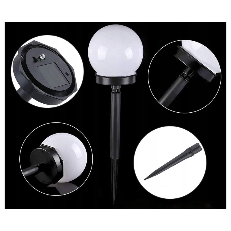 Lampka ogrodowa SOLARNA LAMPA KULA PCV 10cm wbijana LED barwa ZIMNA