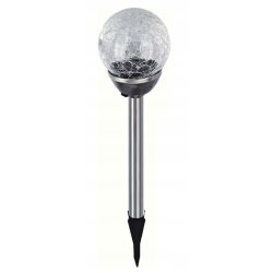 Lampka ogrodowa SOLARNA wbijana srebrna lampa KULA szklana 8cm LED RGB