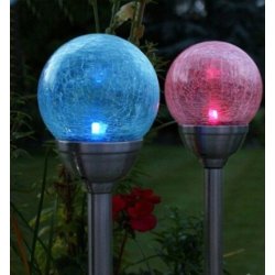 Lampka ogrodowa SOLARNA wbijana srebrna lampa KULA szklana 8cm LED RGB