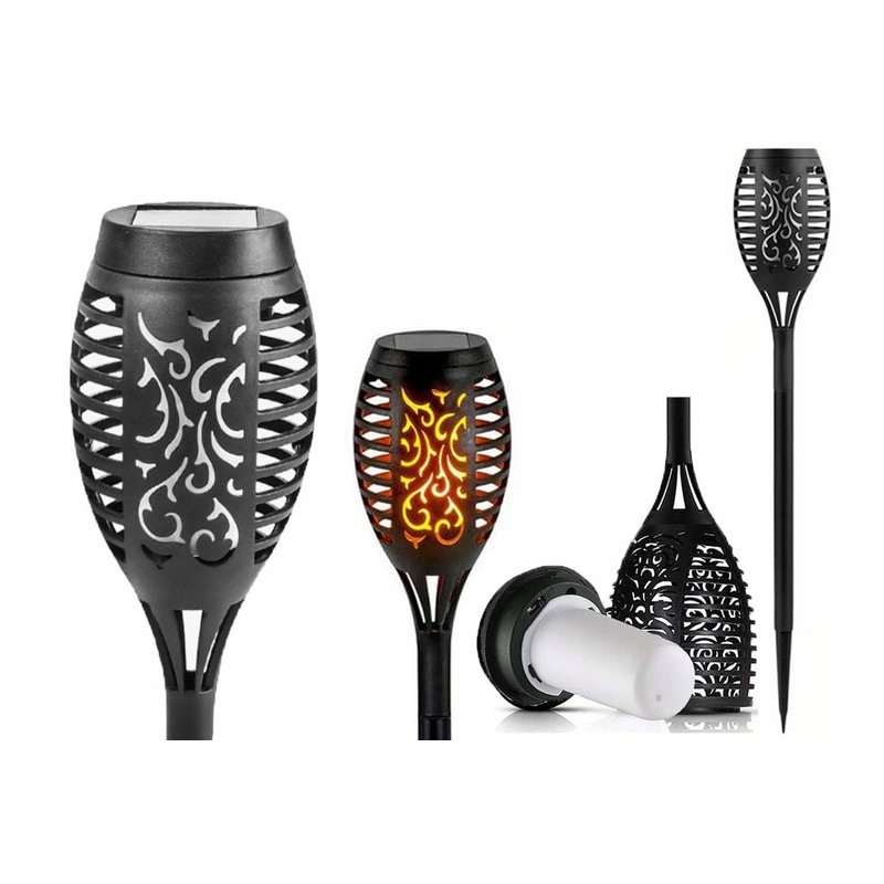 Lampka ogrodowa SOLARNA Lampa wbijana POCHODNIA płomień CIEPŁA 1700K 51cm