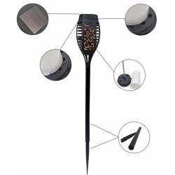 Lampka ogrodowa SOLARNA Lampa wbijana POCHODNIA płomień CIEPŁA 1700K 51cm