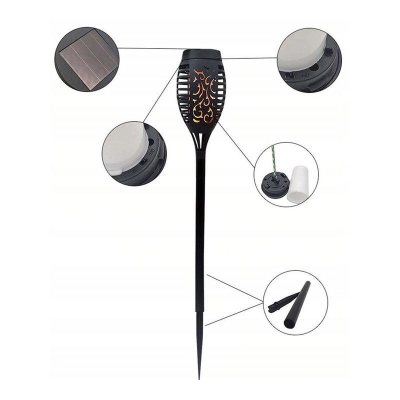 Lampka ogrodowa SOLARNA Lampa wbijana POCHODNIA płomień CIEPŁA 1700K 51cm