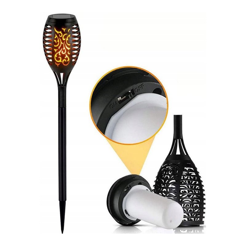 Lampka ogrodowa SOLARNA Lampa wbijana POCHODNIA płomień CIEPŁA 1700K 51cm