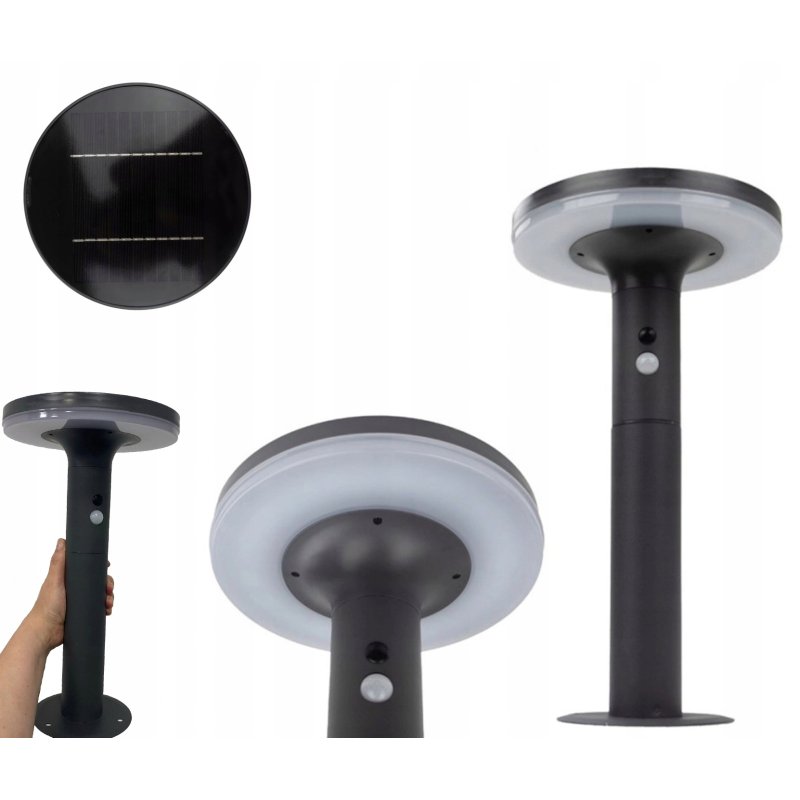 Lampka PREMIUM ogrodowa SOLARNA TALERZ słupek ogrodowy mocny LED NW + PIR