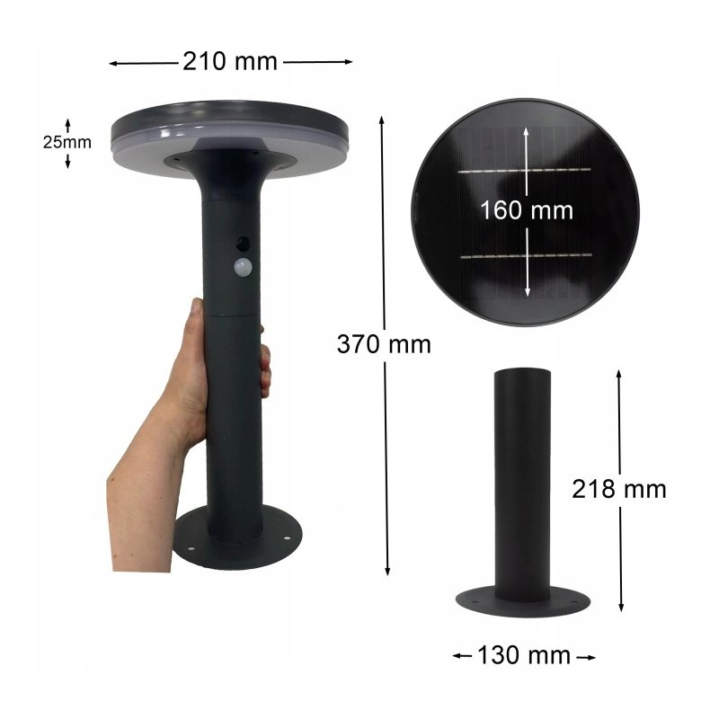 Lampka PREMIUM ogrodowa SOLARNA TALERZ słupek ogrodowy mocny LED NW + PIR