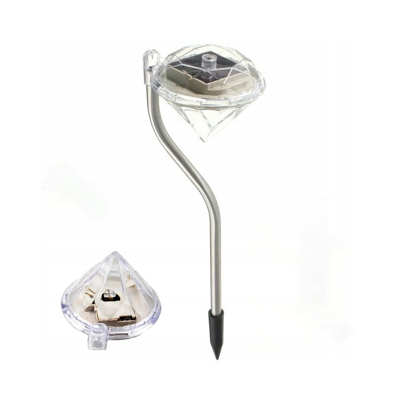 Lampka ogrodowa SOLARNA lampa wbijana DIAMENT LED barwa ZIMNA + RGB