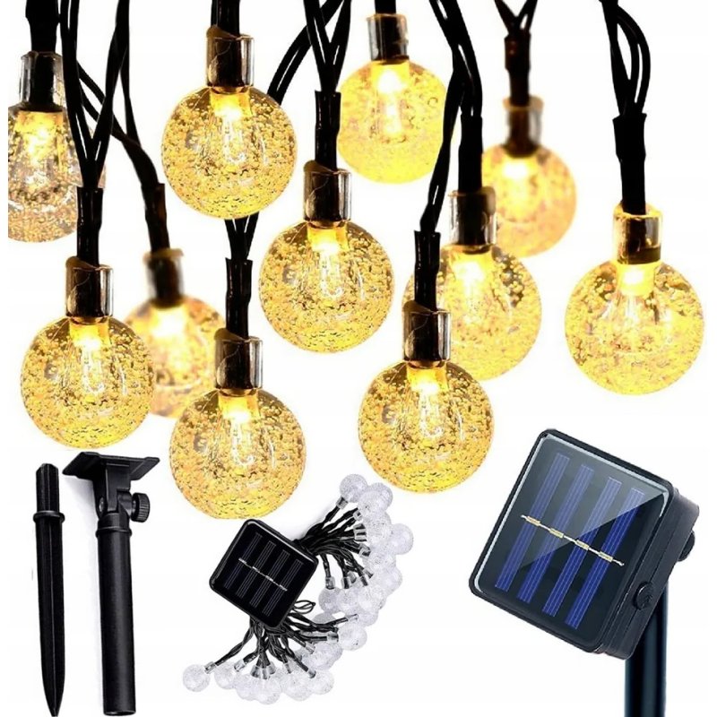GIRLANDA solarna ciepła Lampki ogrodowe SOLARNE 20 LED kulki CIEPŁE 4,5m