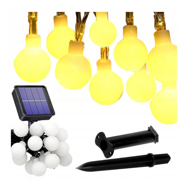 GIRLANDA solarna CIEPŁA Lampki ogrodowe solarne 30 LED ciepłe KULKI mleczne