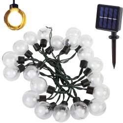 GIRLANDA solarna ciepła Lampki ogrodowe SOLARNE 20LED CIEPŁE Kule 3cm