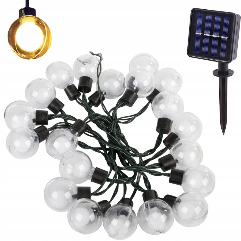 GIRLANDA solarna ciepła Lampki ogrodowe SOLARNE 20LED CIEPŁE Kule 3cm