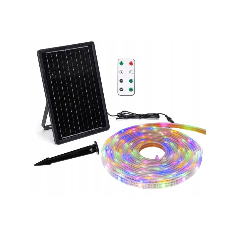 ZESTAW Taśma SOLARNA LED RGB 10mb 100W kolorowa IP65 hermetyczna z pilotem