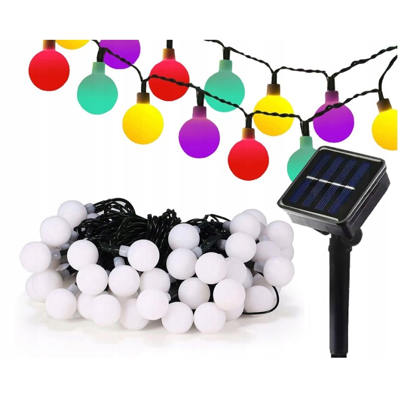 GIRLANDA solarna RGB Lampki ogrodowe SOLARNE 40 LED kulki MULTIKOLOR 5mb