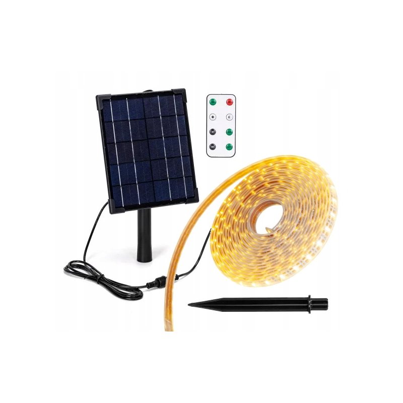 ZESTAW Taśma SOLARNA LED barwa CIEPŁA 5mb 50W IP65 hermetyczna z pilotem
