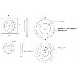 PILOT ścienny PANEL magnetyczny MiLight K3 biały taśm LED MONO CCT Dimmer