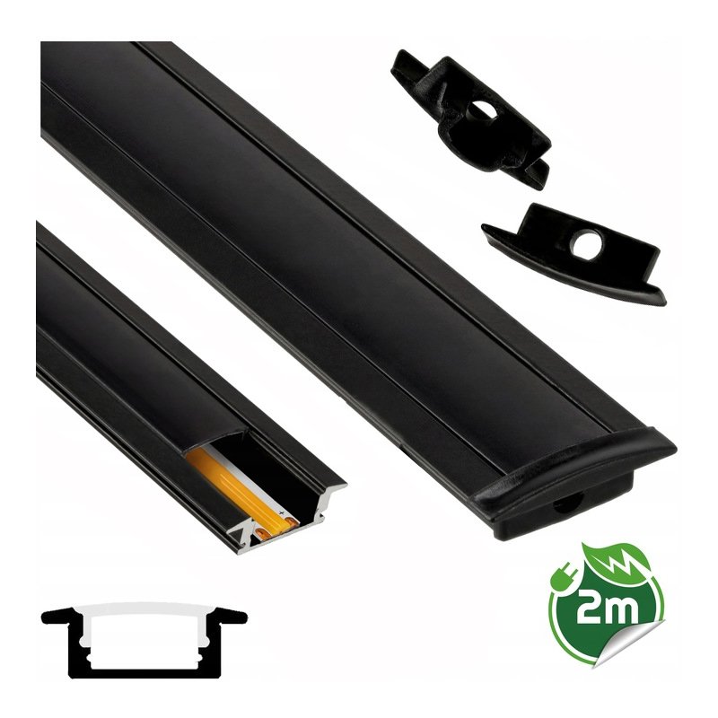 Zestaw PROFIL ALUMINIOWY czarny wpuszczany slim eko do taśm LED 2m + KLOSZ