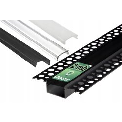 Profil alu czarny LED do karton-gips GK + klosz 2m