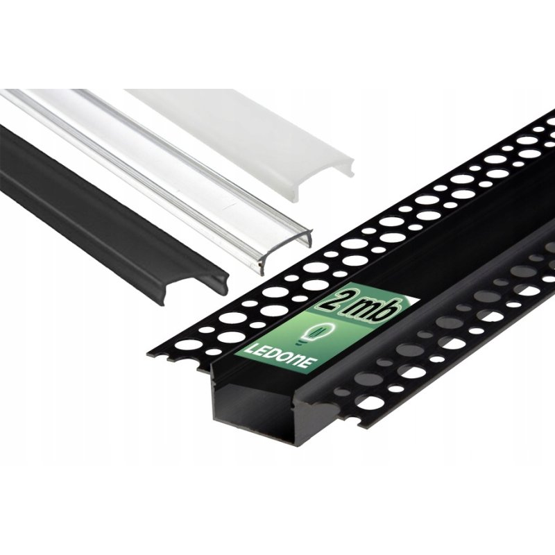 Profil alu czarny LED do karton-gips GK + klosz 2m