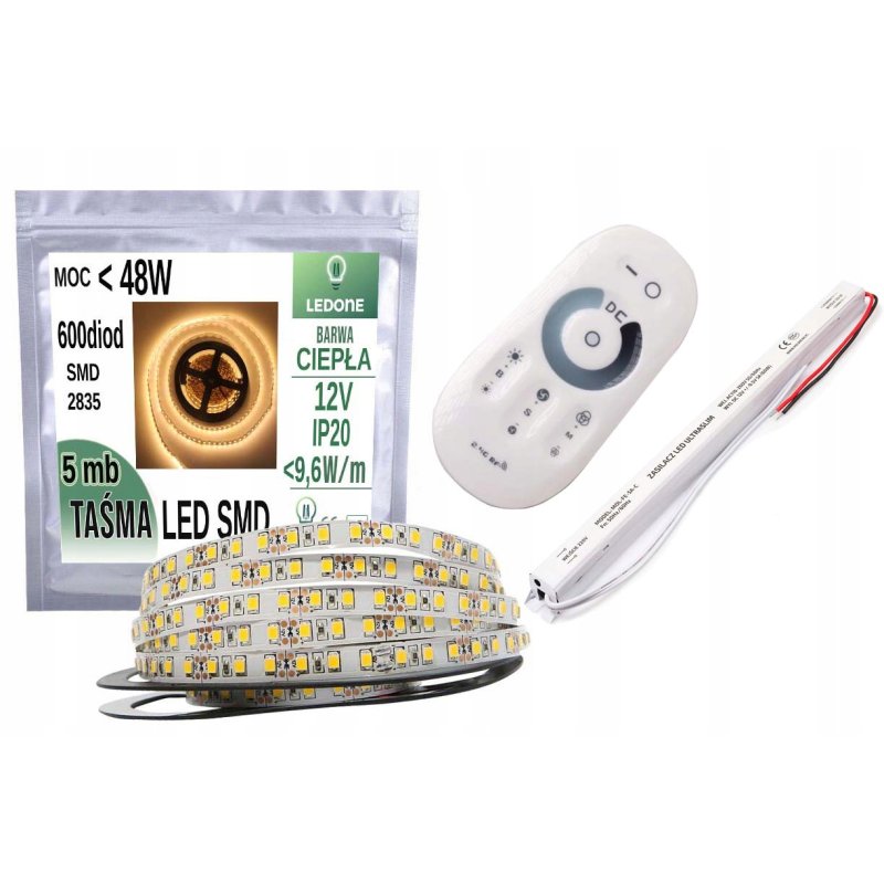 ZESTAW taśma LED 2835 IP20 5M Biała CIEPŁA + DOTYK